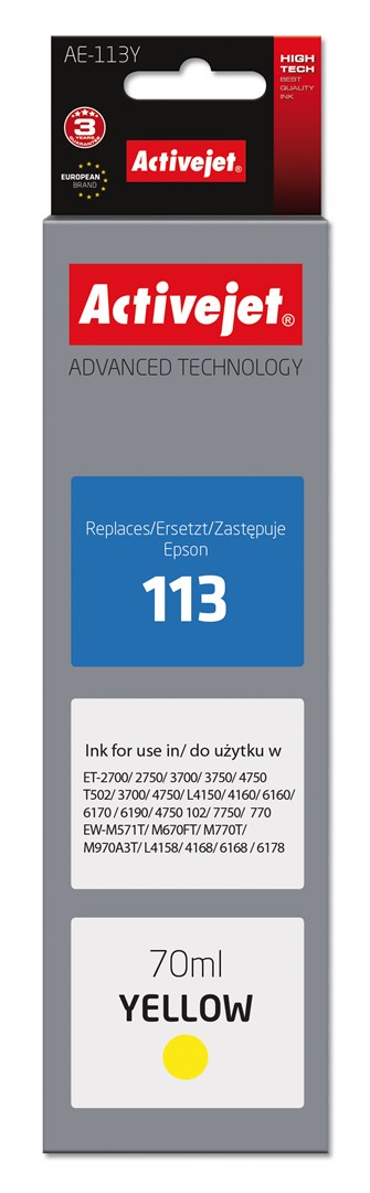Ngjyrë për printer Activejet AE-113Y (zëvendësim për Epson 113 C13T06B440), 70 ml, e verdhë