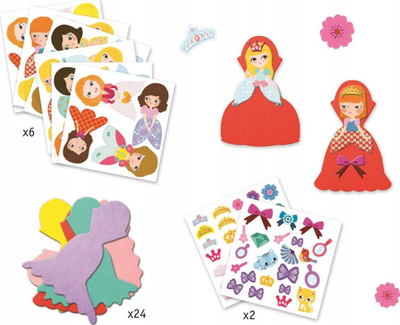 Set ngjitësash për fëmijë Djeco Princess, 24 figura, 70 aksesorë, shumëngjyrësh