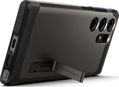Këllëf telefoni Spigen Tough Armor për Samsung Galaxy S23 Ultra, me këmbë mbështetëse, gunmetal gri