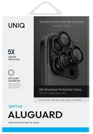 Mbrojtës kamere Uniq Optix, për iPhone 16 Pro 6.3" dhe 16 Pro Max 6.9", alumin, Midnight