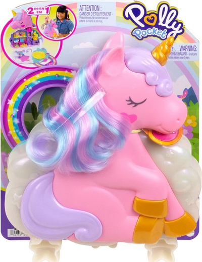 Set lodrash Polly Pocket Rainbow Unicorn Compact, 2 në 1, 2 kukulla, shumëngjyrësh
