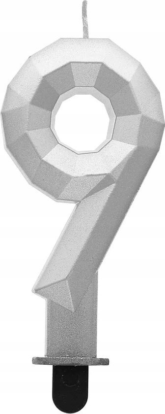 Qiri dekorativ Godan numri 9 Diamond, 7.6cm, metalik argjendtë
