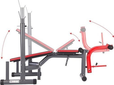 Stol për shtangë HMS LS7206, me rregullime nga të gjitha anët, me preacher curl dhe leg press, gri