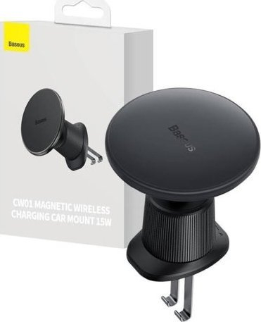 Mbajtëse magnetike për veturë Baseus CW01, karikim wireless 15W, montim në ventilim, e zezë