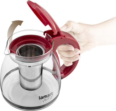 Çajnik LAMART LT7074, 1.5L, xhami, i kuq