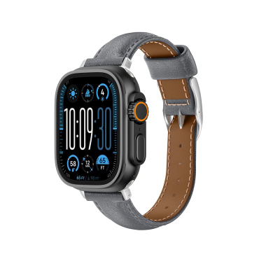Каишка AmazingThing Class Band за Apple Watch 45 46 49mm, кожа, сива