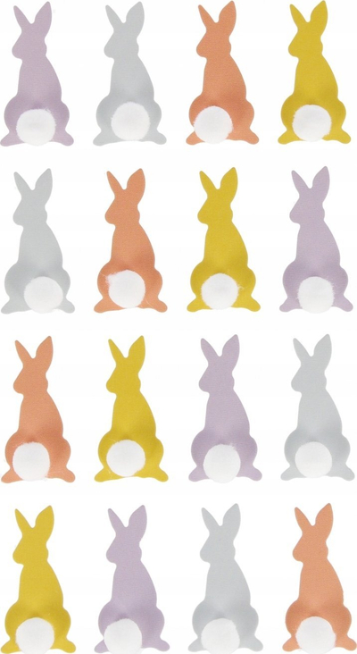 Stickerë dekorativë Pashke Rabbit with Pomp, set 16 copë, shumëngjyrësh