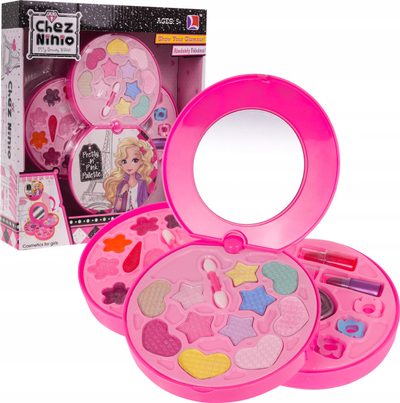Set grimi për kalamaj Chez Ninio Pretty in Pink Palette, me pasqyrë, kuti lule, rozë