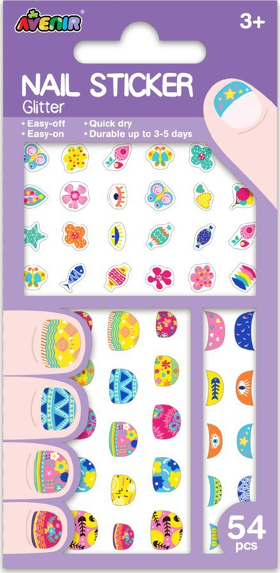 Стикери за нокти Avenir Glitter Flower, сет 38 парчиња, повеќебојни