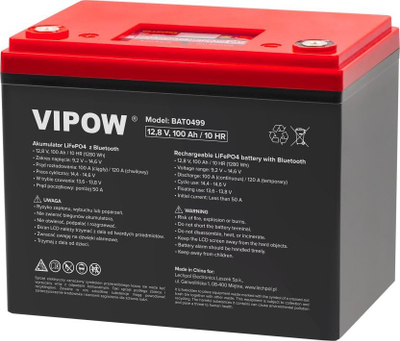 Bateri LiFePO4 Vipow BAT0499, 12.8V 100Ah, Bluetooth LCD, e zezë