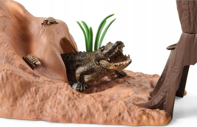 Set lojrash Schleich Wild Life Safari Ranger Adventure Station, figurina dhe aksesore, krokodil dhe panter e zez