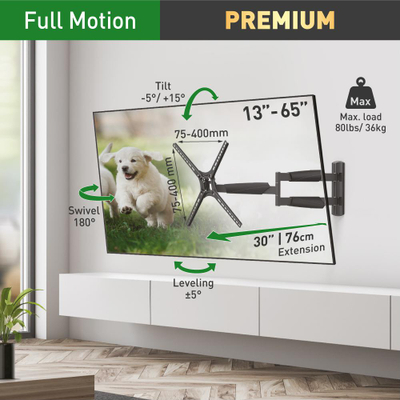 Kllapë murale për TV Barkan, 13" 65", krah 76cm, deri 36kg, e zezë