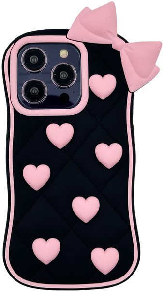 Kapak telefoni 3D Hearts për iPhone 14 Pro, silikon, rozë