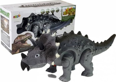 Lodër dinosaur Triceratops me bateri Leantoys, me drita, gri
