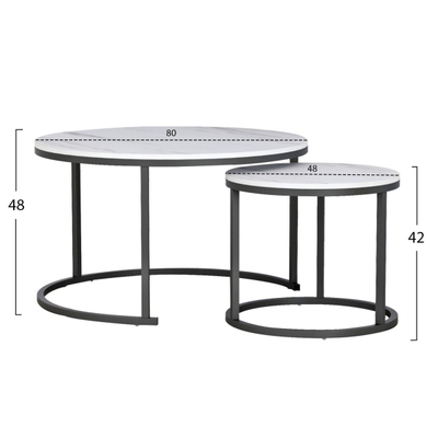 Set 2 tavolina për kafe (HM8763.12), bardhë/ zezë