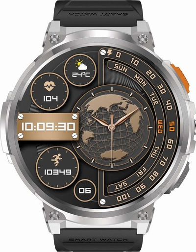 Паметен часовник Gravity GT23 4, екран 1.85\", Bluetooth, сребрен со црн ремен