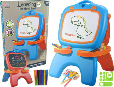 Dërrasë dyanshme magnetike LeanToys, me shkumësa dhe marker, blu e kuqe