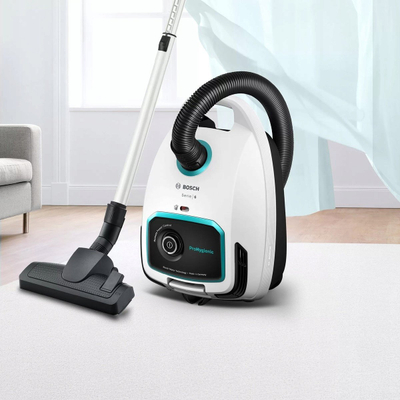 Fshesë me korrent Bosch ProHygienic BGL6HYG1, me qese, filtër HEPA U15, e bardhë