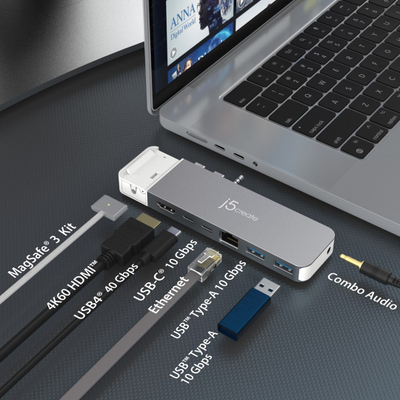 HUB USB j5create 4K60 Elite Pro USB4, 100W PD, Gigabit Ethernet, gri