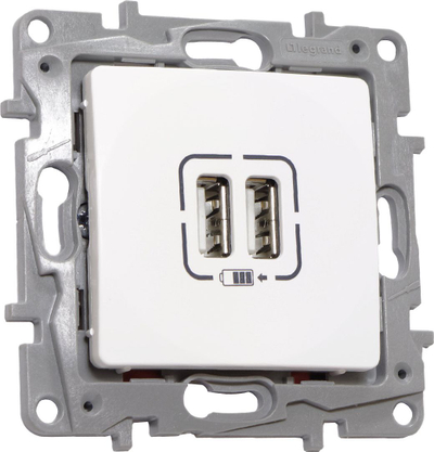 Prizë me karikues USB Legrand NILOE 764594, 2x USB 2.4A, e bardhë