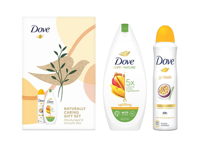 Set kujdesi ndaj trupit Dove - Xhel dushi Uplifting 225 ml + Antiperspirant sprej Go Fresh Passion Fruit & Lemongrass 150 ml