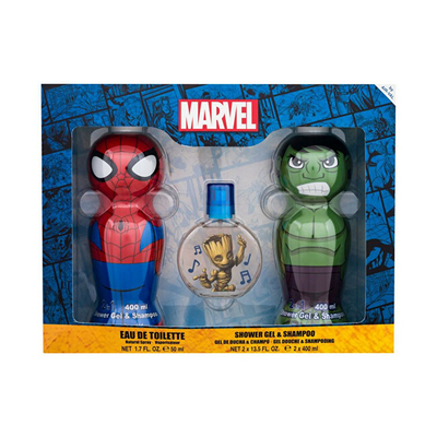 Set Dhuratë Spider-Man dhe Hulk – Figurina 1D + Xhel Dushi & Shampoo 400 ml + Eau de Toilette Groot 50 ml EP Line