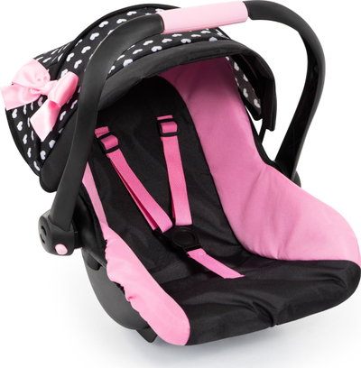Sедиште за кукли Bayer Deluxe Car Seat Hearts, за кукли до 46cm, црно розово