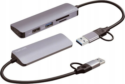 Hub USB 4smarts 5 në 1, 3x USB-A, lexues SD microSD, gri