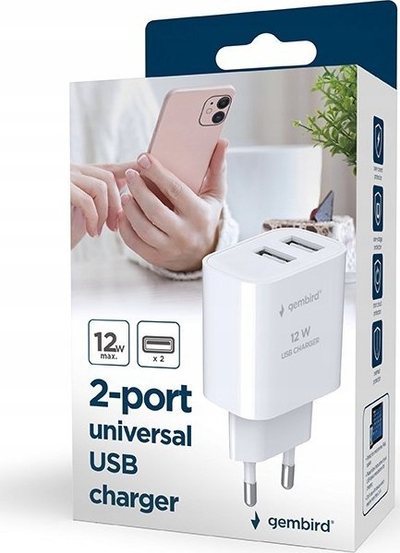 Adapter karikimi Gembird, 12W, 2.4A, 2x USB, i bardhë