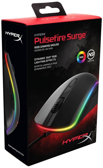 Maus HyperX Pulsefire Surge RGB (HX-MC002B), 1000 Hz, 1.8 m, i zi 