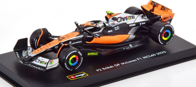 Model makine Bburago McLaren MCL60 Lando Norris, shkalla 1:43, British GP 2023, portokalli me të zezë