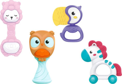 Set lodrash me zile për bebe Animal Rattles, 8 copë, multingjyrëshe
