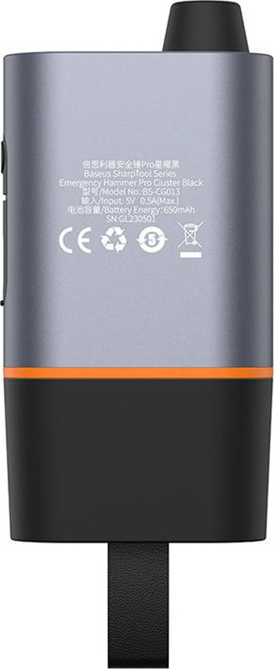 Çekiç emergjent për makinë Baseus SharpTool Emergency Hammer Pro, prerëse rripi sigurimi, elektrik dore LED, gri me të zezë