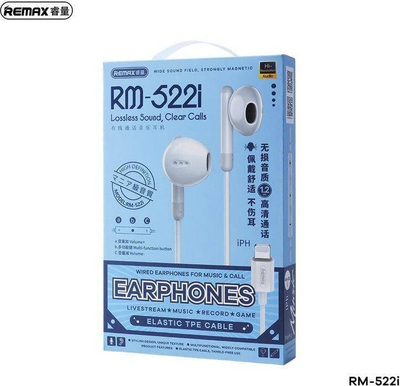 Kufje Remax RM-522i, me kabllo Lightning, in ear, blu