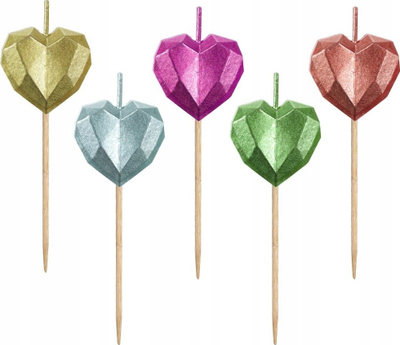 Qirinj dekorativë për tortë Godan Hearts, metalikë, 5 copë, shumëngjyrësh