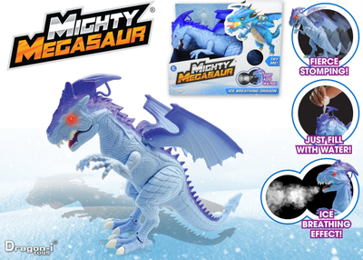 Lodër dragoi Mighty Megasaur që nxjerr frymë akulli, me telekomandë, ecëse me dritë edhe zë, blu