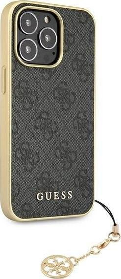 Futlle telefoni Guess 4G Charms për iPhone 13 Pro Max 6.7", me varese zbukuruese, gri me të artë