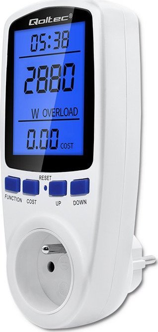 Matës konsumimi energjie Qoltec PM0626, 3680W, ekran LCD, i bardhë