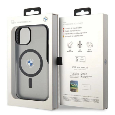 Këllëf telefoni BMW Signature, me MagSafe, për iPhone 15, i zi