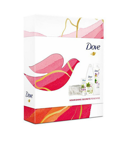 Set për trup Dove Awakening Ritual, xhel dushi 250 ml + losion trupi 250 ml + krem për duar 75 ml + shirit koke
