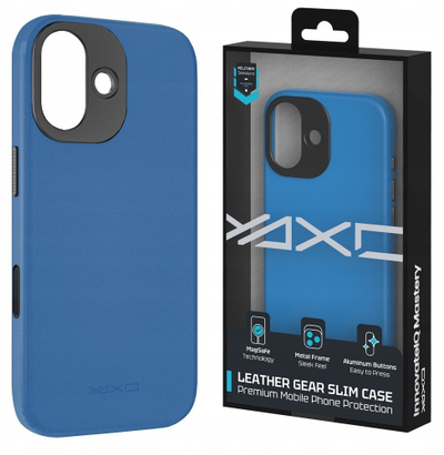 Këllëf telefoni YAXO Leather Gear Slim Case MagSafe, për iPhone 17, lëkurë eco, blu