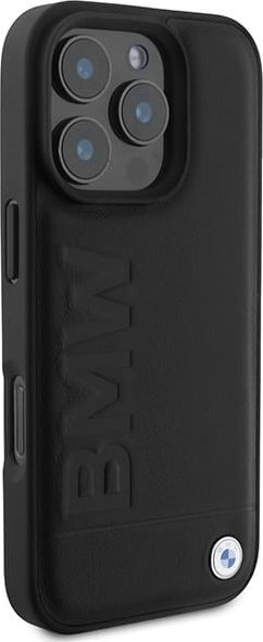 Kuti telefoni BMW Leather Hot Stamp me MagSafe për iPhone 16 Pro 6.3", lëkurë, e zezë