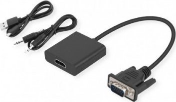 Adapter video STANDARD VGA në HDMI, me audio, 0.23m, i zi