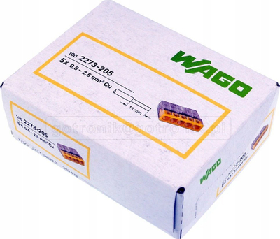 Klemë lidhëse WAGO 2273, 5 pola, 0.5-2.5 mm², transparente e verdhë