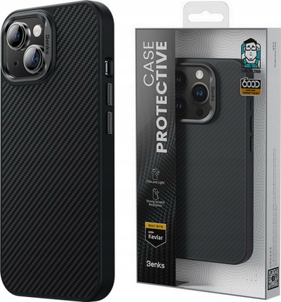 Mbrojtëse telefoni Benks Hybrid Case MagSafe, për iPhone 15 Plus, Kevlar 600D, e zezë