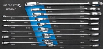Set çelësash unazë me racetë Hogert Technik HT7G146, 16 copë, çelik krom vanadium