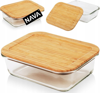 Kuti kuzhine NAVA, qelq 1L, kapak bambuje, transparente