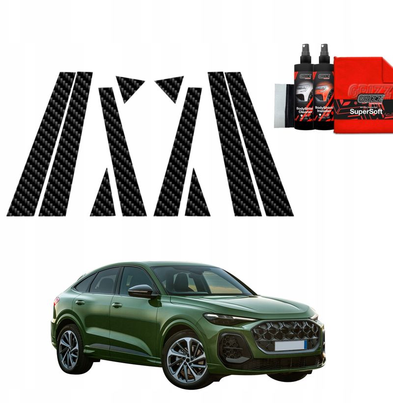 Film mbrojtës karboni për shtylla A B C Audi Q5 Sportback 2025 2026, set 10in1, i zi