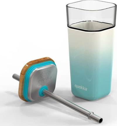 Gotë qelqi Quokka Mug me pipëz, 540ml, me pipëz inoksi, Teal Gradient