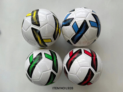 Top futbolli L928, madhësia 5, panele të qepura, i bardhë me ngjyra mikse